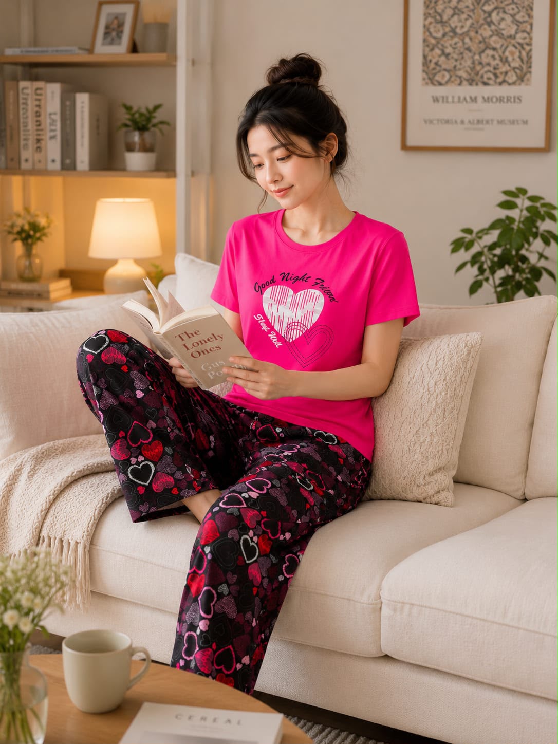Shocking Good Night Heart Printed Tshirt with Printed Trouser The Ultimate Dream Wear Sleep Suit (OM-202)