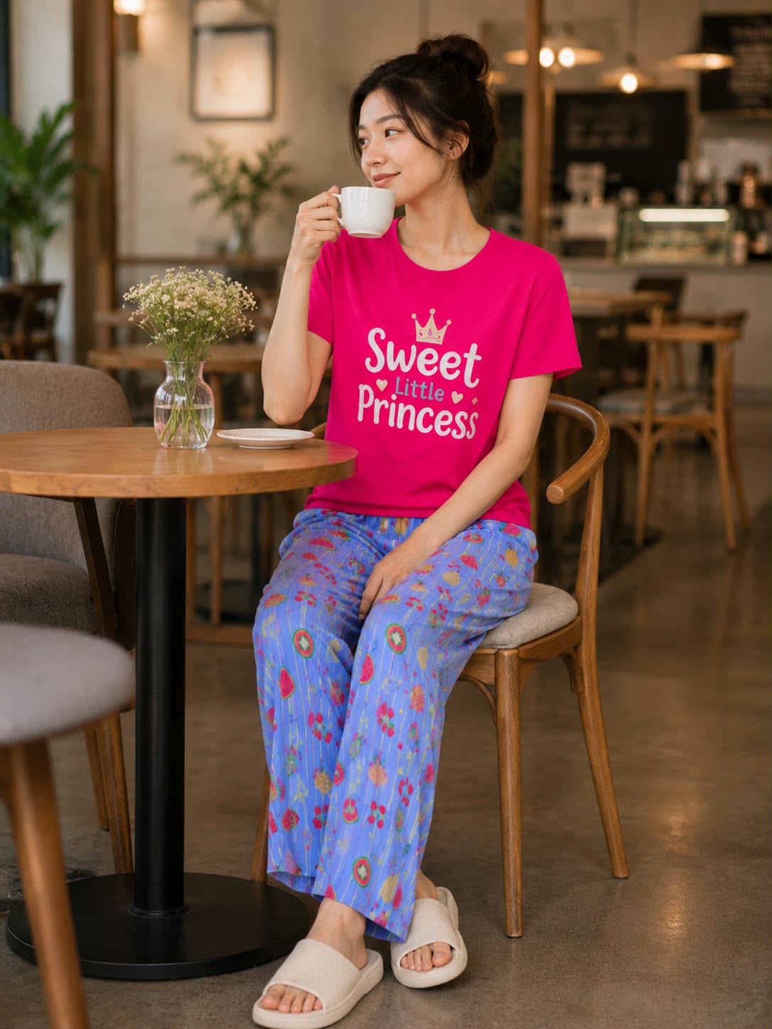 Shocking Sweet Princess Tshirt with Printed Trouser The Ultimate Dream Wear Sleep Suit (OM-201)