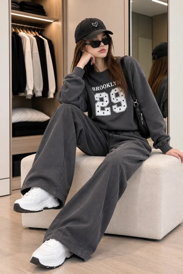 Charcoal Grey Brooklyn Winter Fleece Tracksuit For Her - omii.pk