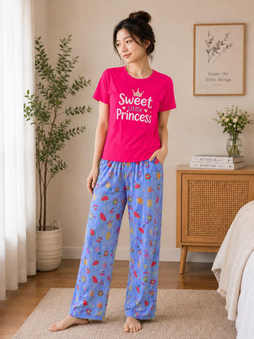 Shocking Sweet Princess Tshirt with Printed Trouser The Ultimate Dream Wear Sleep Suit (OM-201)