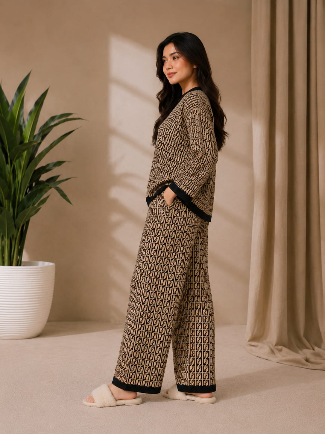 Signature Monogram Printed Button Style Pj Set