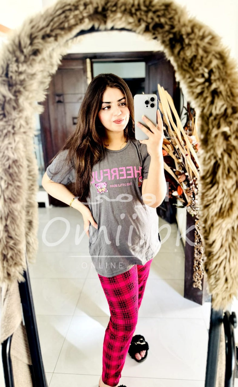 Grey Cheerfull with Check Trouser The Ultimate Dream wear Sleep Suit (OM-18)