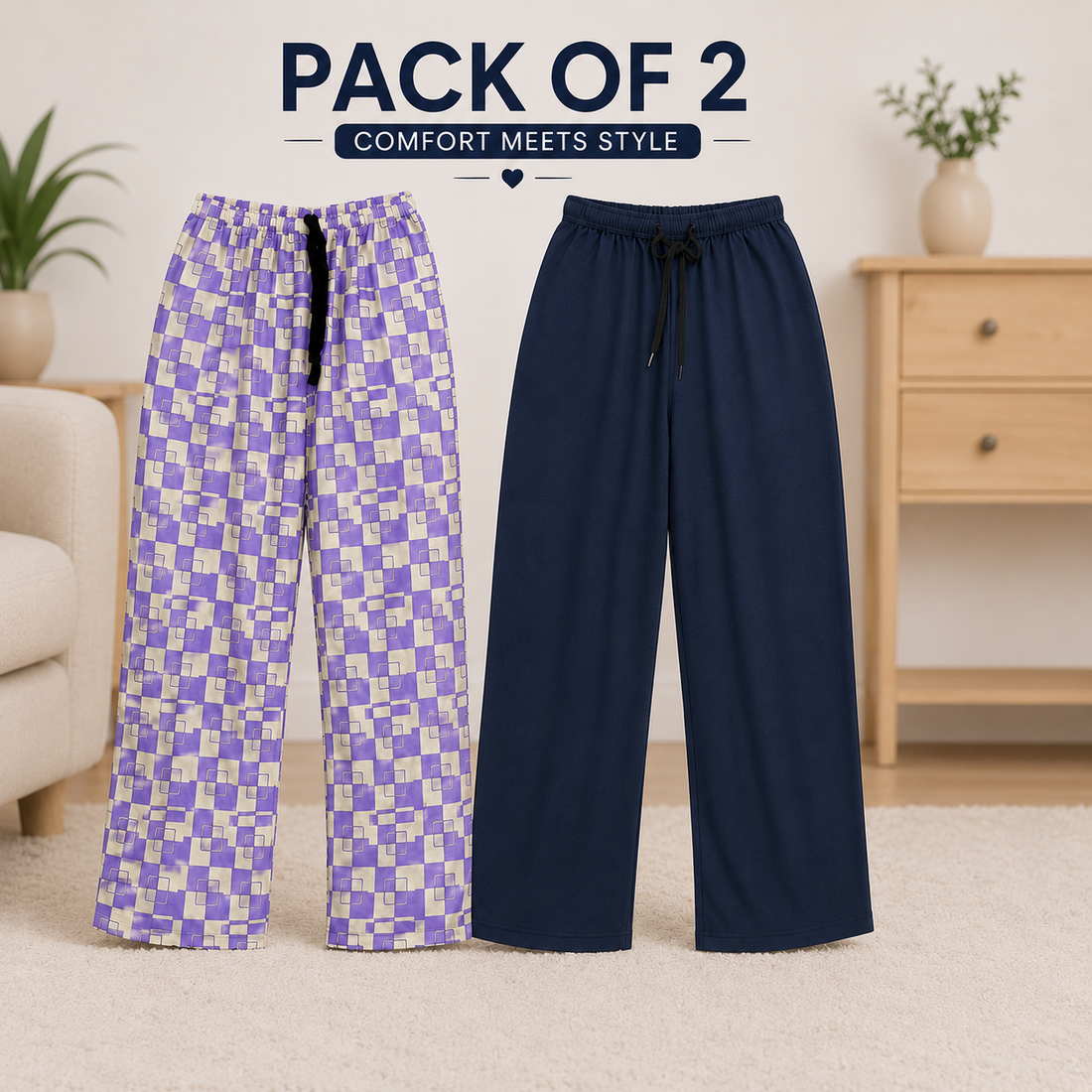 Pack of 2  One Printed One Plain Plazzo Set