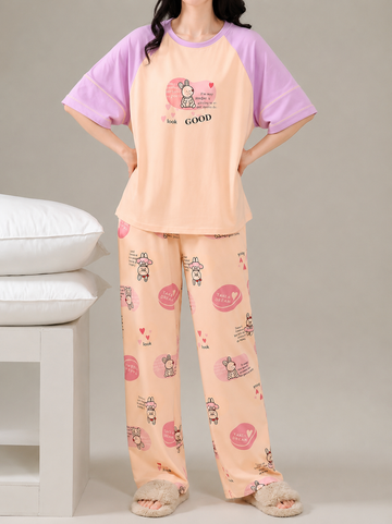 Pink Bunny Dream Printed Half Sleeves The Ultimate Dream Wear Sleep Suit omii.pk