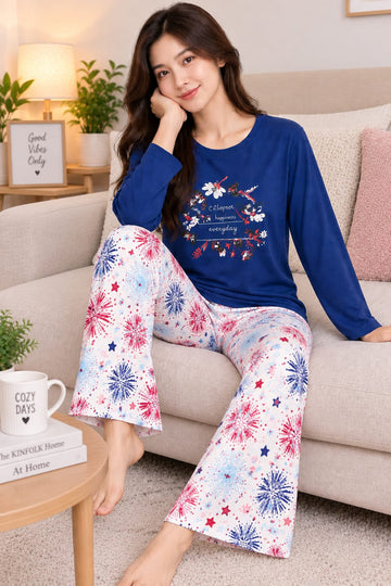 Blue Happines Everyday Printed Full Sleeves The Ultimate Dream Wear Sleep Suit (OM-214) omii.pk