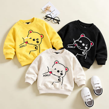 Kids Bear Sweatshirt Pack of 3 – Fleece Winter  ofwhite -black- yellow ( SS 503)