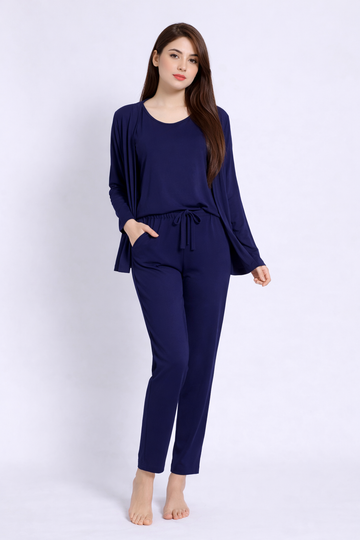 Women’s Elegant Navy Blue 3-Piece Lounge Set ( OM-1143)