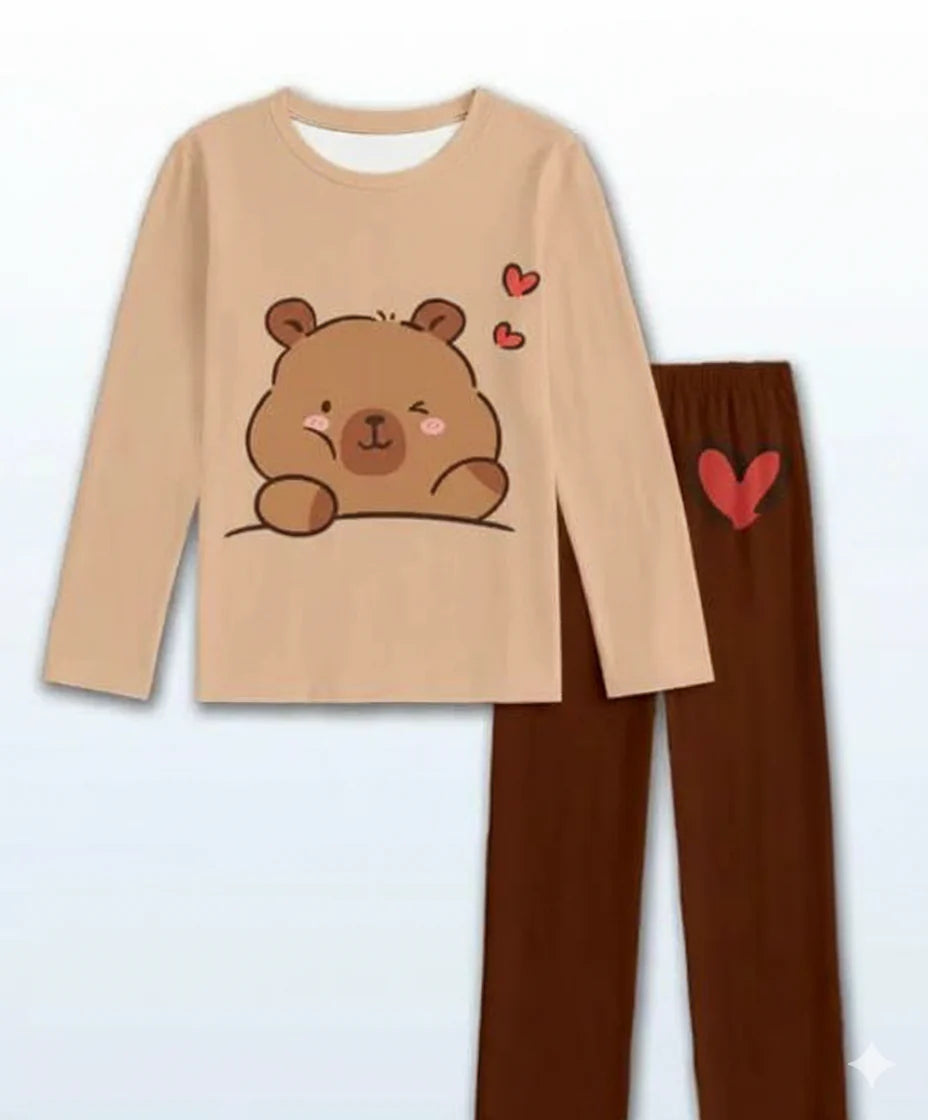 Brown Cute Bear Printed Kids The Ultimate Kids Sleep Suit (OM-386)