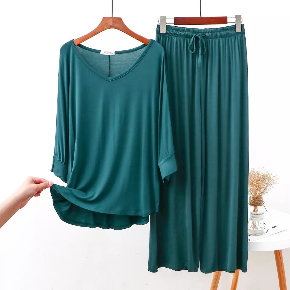 Green Plain V-Neck The Ultimate Dream Wear Sleep Suit (OM-145)