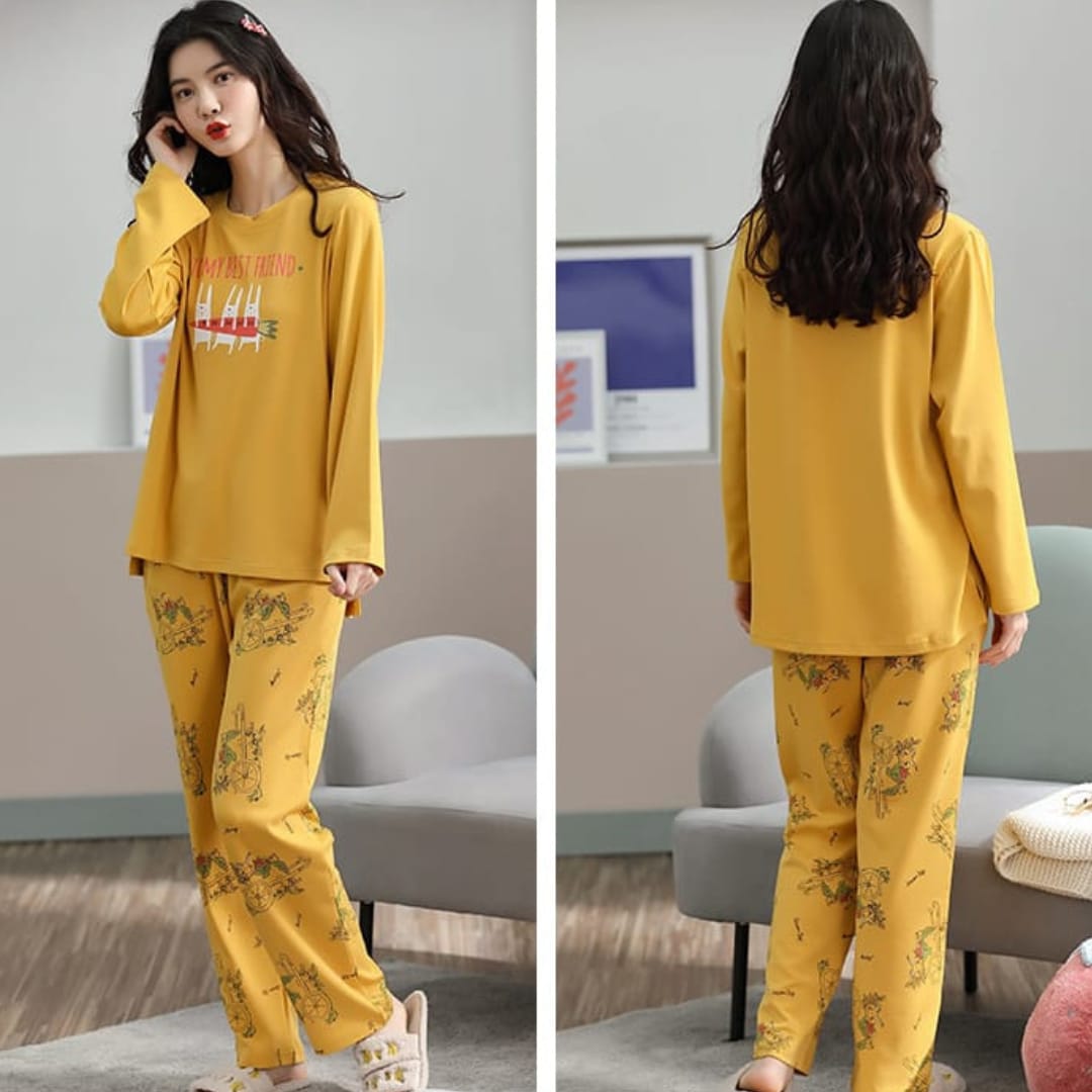 Yellow To My Best Friend Printed The Ultimate Dream Wear Sleep Suit (OM-97)