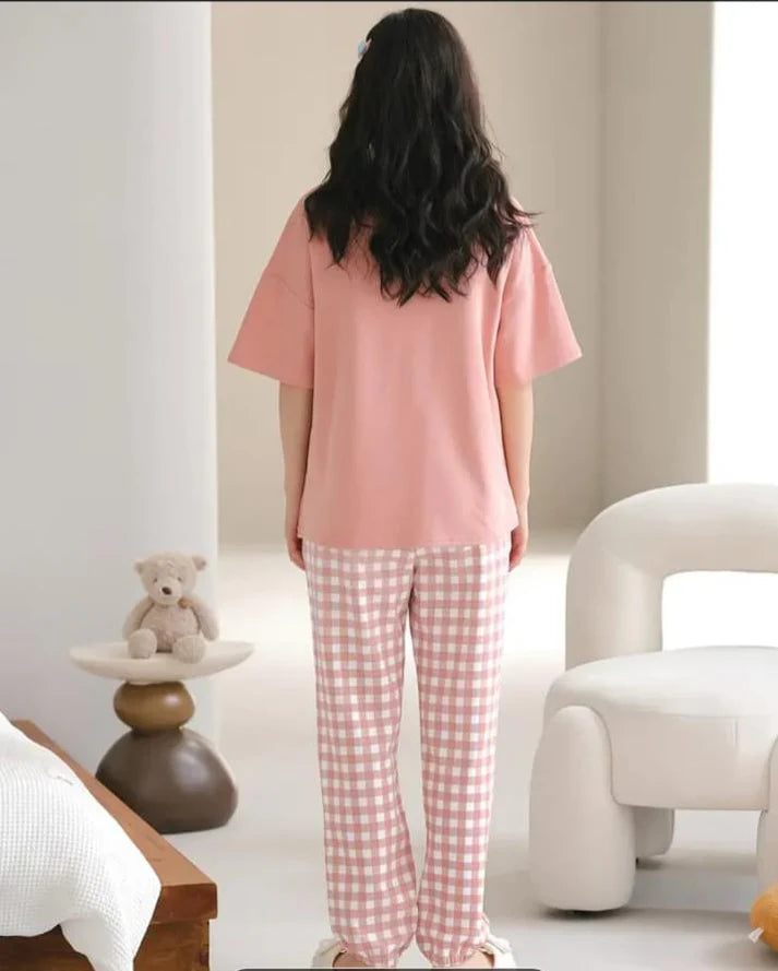 Pink lovely 3 bears Print Half Sleeves The Ultimate Dream Wear Sleep Suit (OM-129)