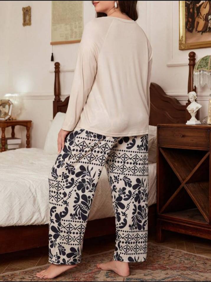 Skin Floral Print Half Sleeves with floral Printed pajama The Ultimate Dream Wear Sleep Suit (OM-137)