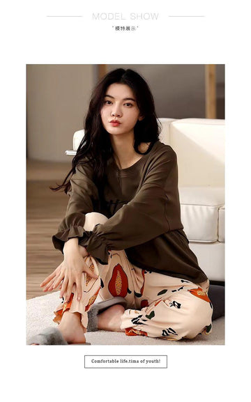 Brown Thanks Frill Sleeves Full Sleeves with Printed Trouser The Ultimate Dream Wear Sleep Suit (OM-145)
