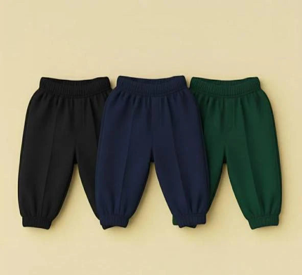 Pack of 3 Fleece Stipes Boys Winter Trousers Black Navy Blue Green