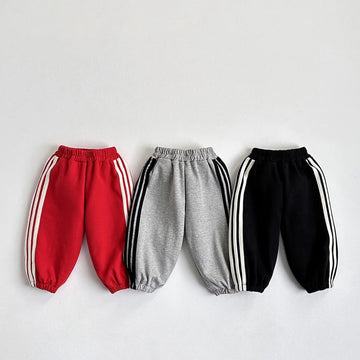 Kids White Stripes Fleece Trousers – Pack of 3 (Red/Grey/Black) omii.pk