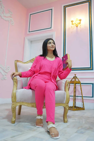 Women’s Elegant Shocking Pink 3-Piece Lounge Set (OM-1149)