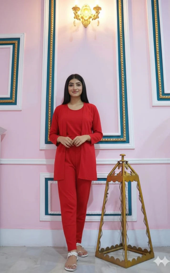 Women’s Elegant Red 3-Piece Lounge Set ( OM-1144)