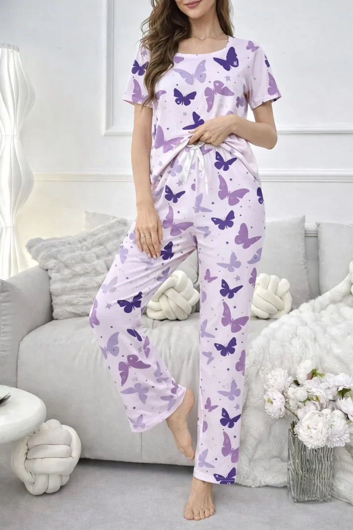 Purple All Over Butterflies Printed half sleeves night suit for her The Ultimate Dream Wear Sleep Suit (OM-177)