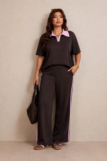 Brown Pink Collar Co-Ord Set For Her omii.pk
