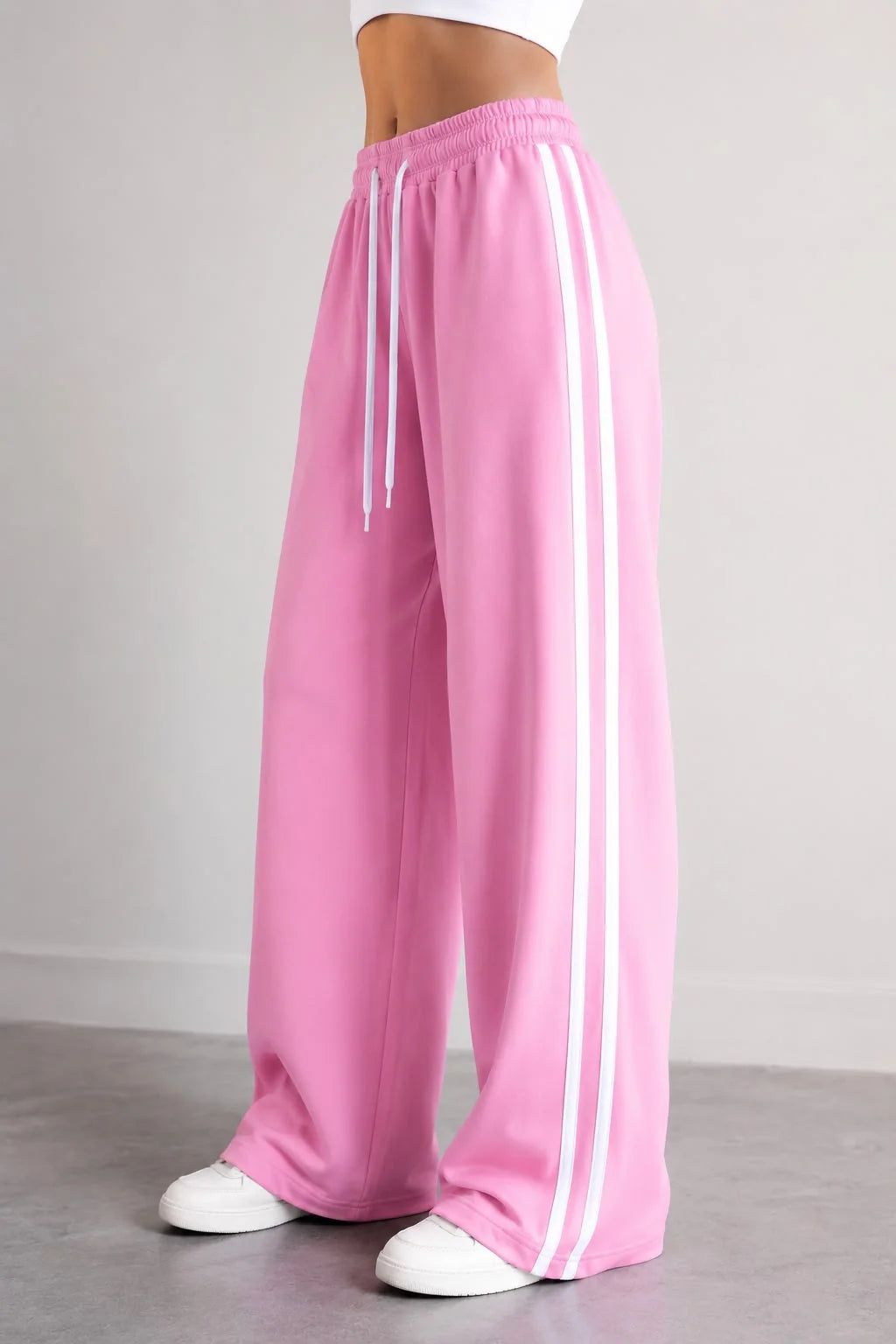 Baby Pink Wide Leg Side Stripe Baggy Trouser For Her omii.pk