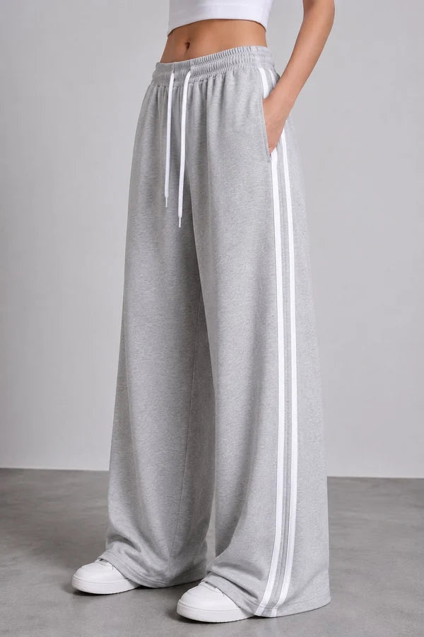 Grey Wide Leg Side Stripe Baggy Trouser For Her omii.pk