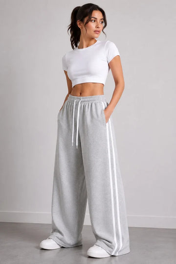 Grey Wide Leg Side Stripe Baggy Trouser For Her omii.pk