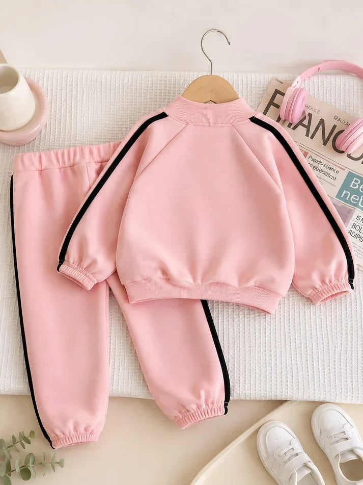 Pink Sporty Zipper Kids  Winter Track Suit omii.pk