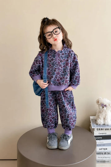 Purple Floral Printed Cozy Winter Kids Track suit omii.pk