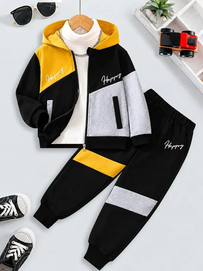 Happy Color Block Zipper Winter Kids Track suit omii.pk