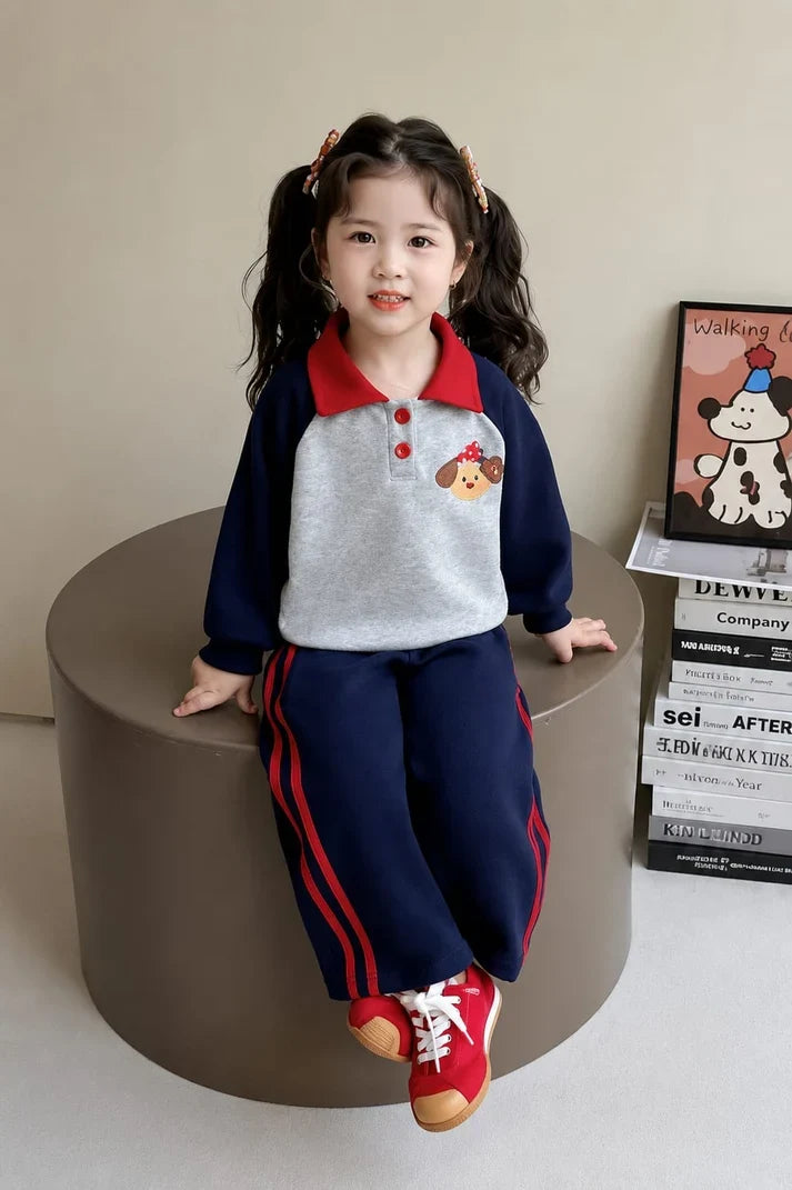 Adorable Puppy Print Kids Winter Track Suit omii.pk