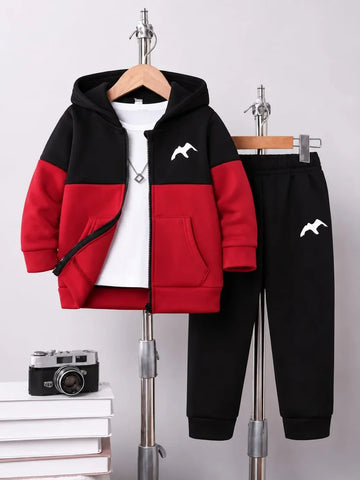 Red & Black Urban Zipper Kids Winter Track suit omii.pk