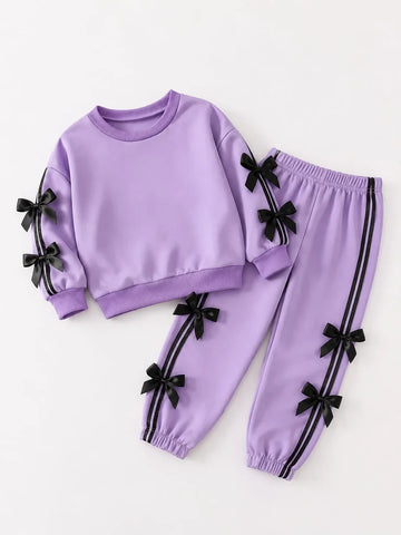 Lilac Bow Stripe Kids Winter Track Suit omii.pk