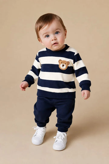 Teddy Bear Striped Kids Winter Track Suit omii.pk