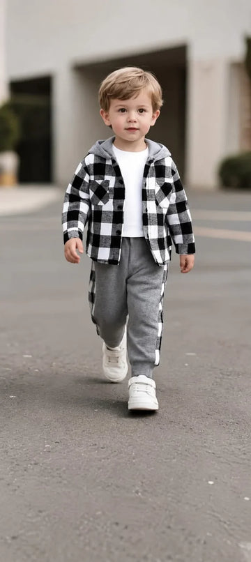 Urban Plaid Hooded  Kids Winter Track Suit omii.pk