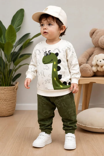 Cute Dino Printed Kids Winter Tracksuit suit omii.pk