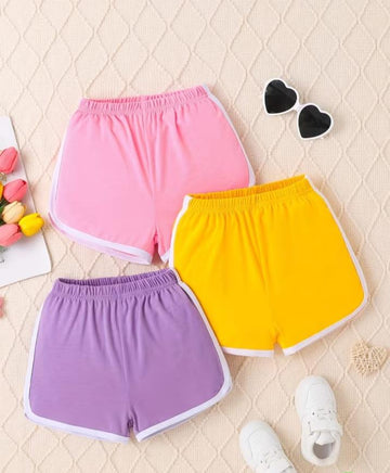 Pack of 3 Plain shorts for Women (pink , yellow , purple) (OM-304)