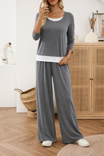 Grey with White Bottom line Plain plazzo The Ultimate Dream Wear Loungwear (OM-1162)
