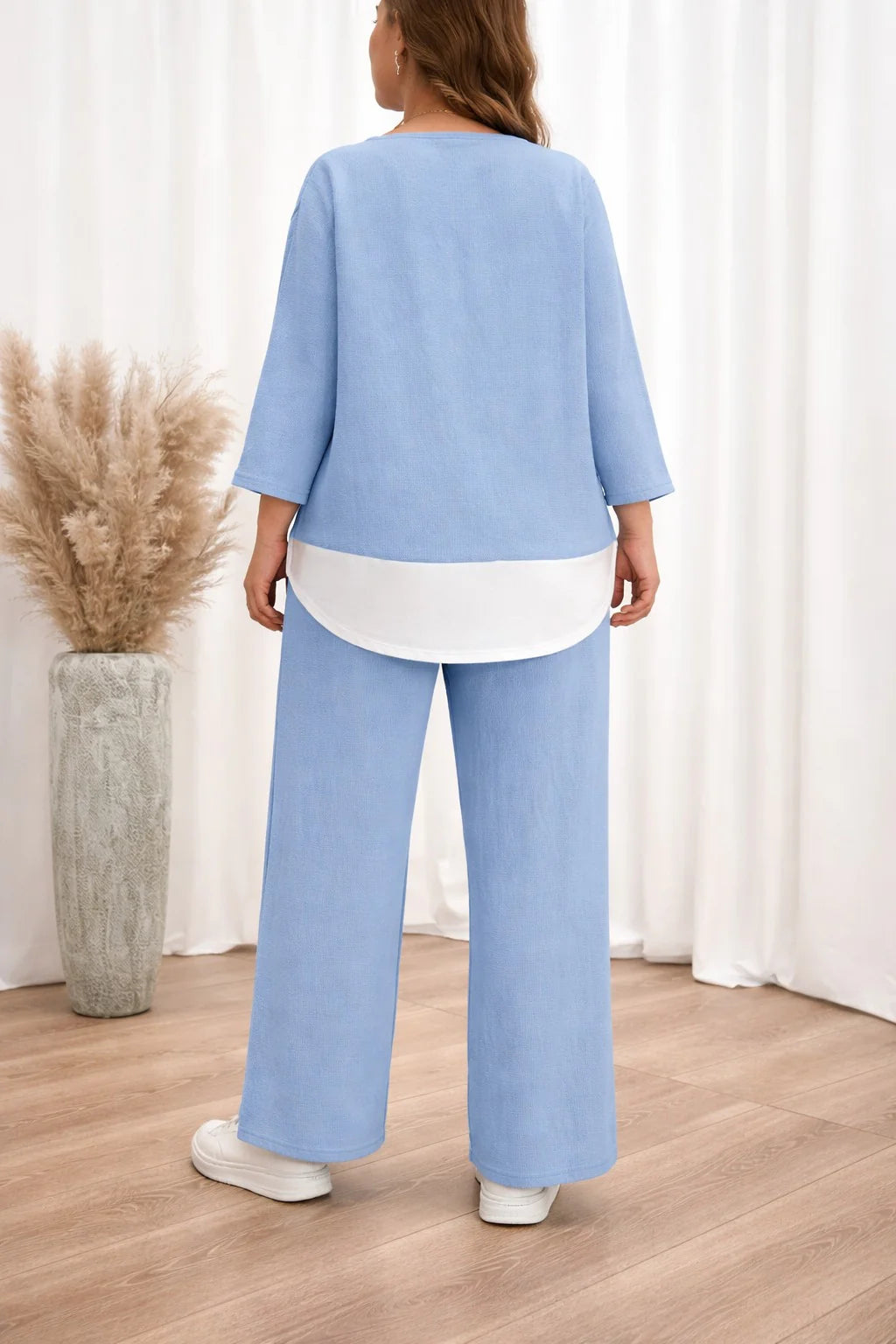 Sky blue with White Bottom line Plain plazzo The Ultimate Dream Wear Loungwear (OM-1163)