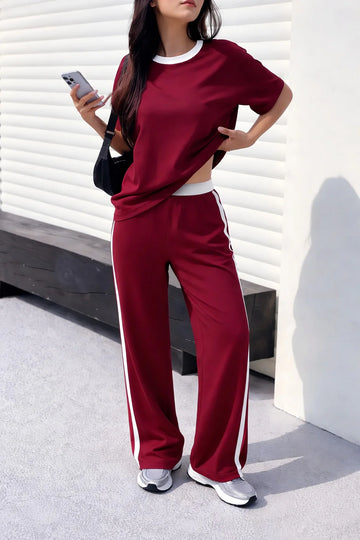 (New) Maroon with white round Neck night suit with White panel plazo pajama The Ultimate Dream Wear Loungwear (OM-1158)