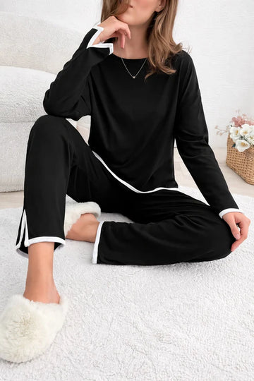 (New) Black with White Cut sleeves pipen with cut pipen plazo night suit The Ultimate Dream Wear Sleep Suit (OM-1172)