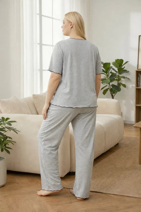 (New) hezel grey Collar with 3 black bow half sleeves night suit The Ultimate Dream Wear Sleep Suit (OM-1169)