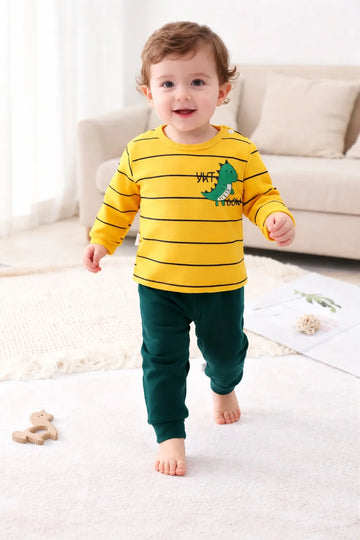 Yellow Lining Dinosuor printed T.shirt with green pajama kids night suit The Ultimate Kids Sleep Suit (OM-396)