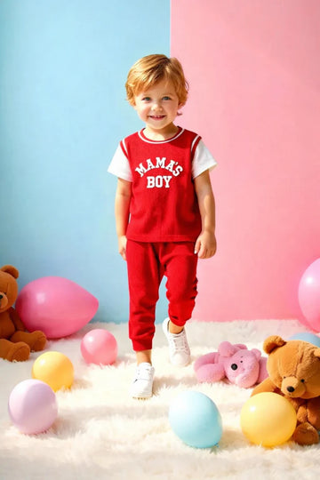 Red half sleeves Mama's Boy kids night suit The Ultimate Kids Sleep Suit (OM-402)