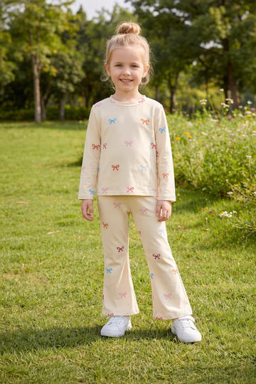 Off white multi color Bow Printed full sleeves kids night suit The Ultimate Kids Sleep Suit (OM-404)