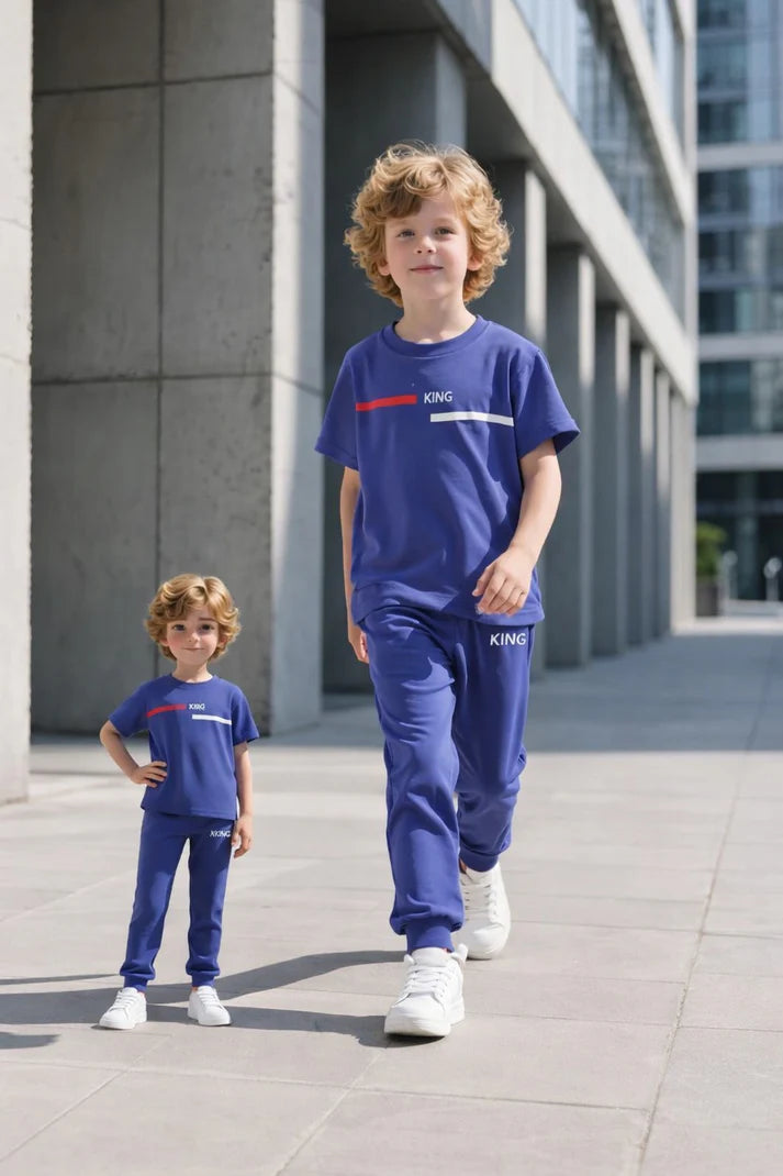 Blue King Printed Half sleeves kids suit The Ultimate Kids Sleep Suit (OM-406)