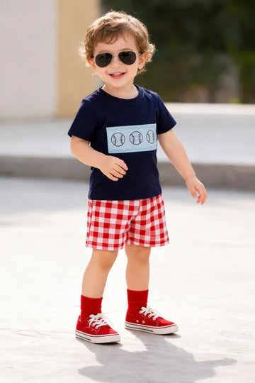Navy blue 3 Baseball printed half sleeves with shorts kids suit The Ultimate Kids Sleep Suit (OM-407)