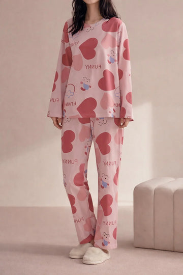 Pink All Over Big Hearts Night Suit For her The Ultimate Dream Wear Sleep Suit (OM-170)