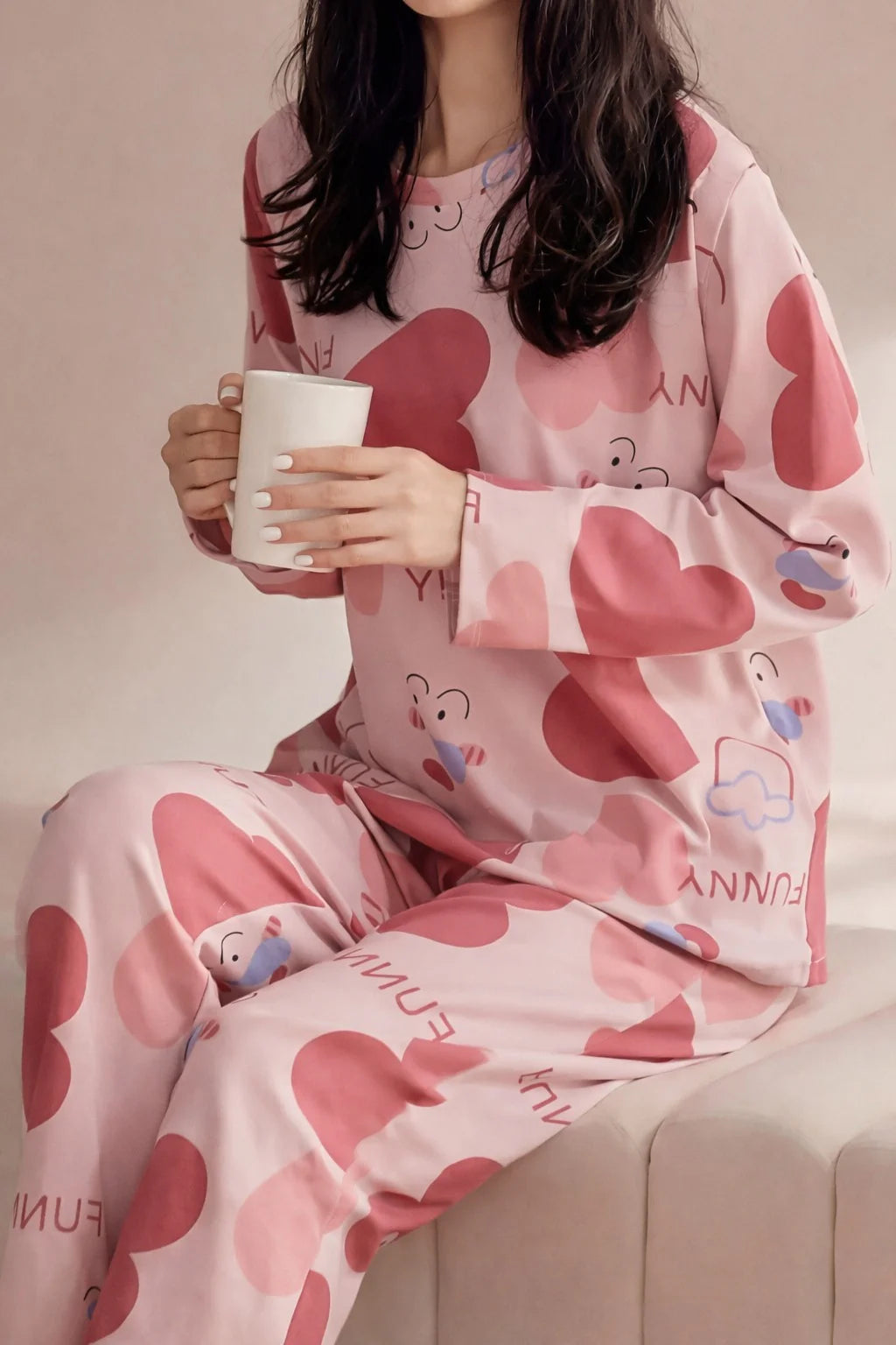 Pink All Over Big Hearts Night Suit For her The Ultimate Dream Wear Sleep Suit (OM-170)