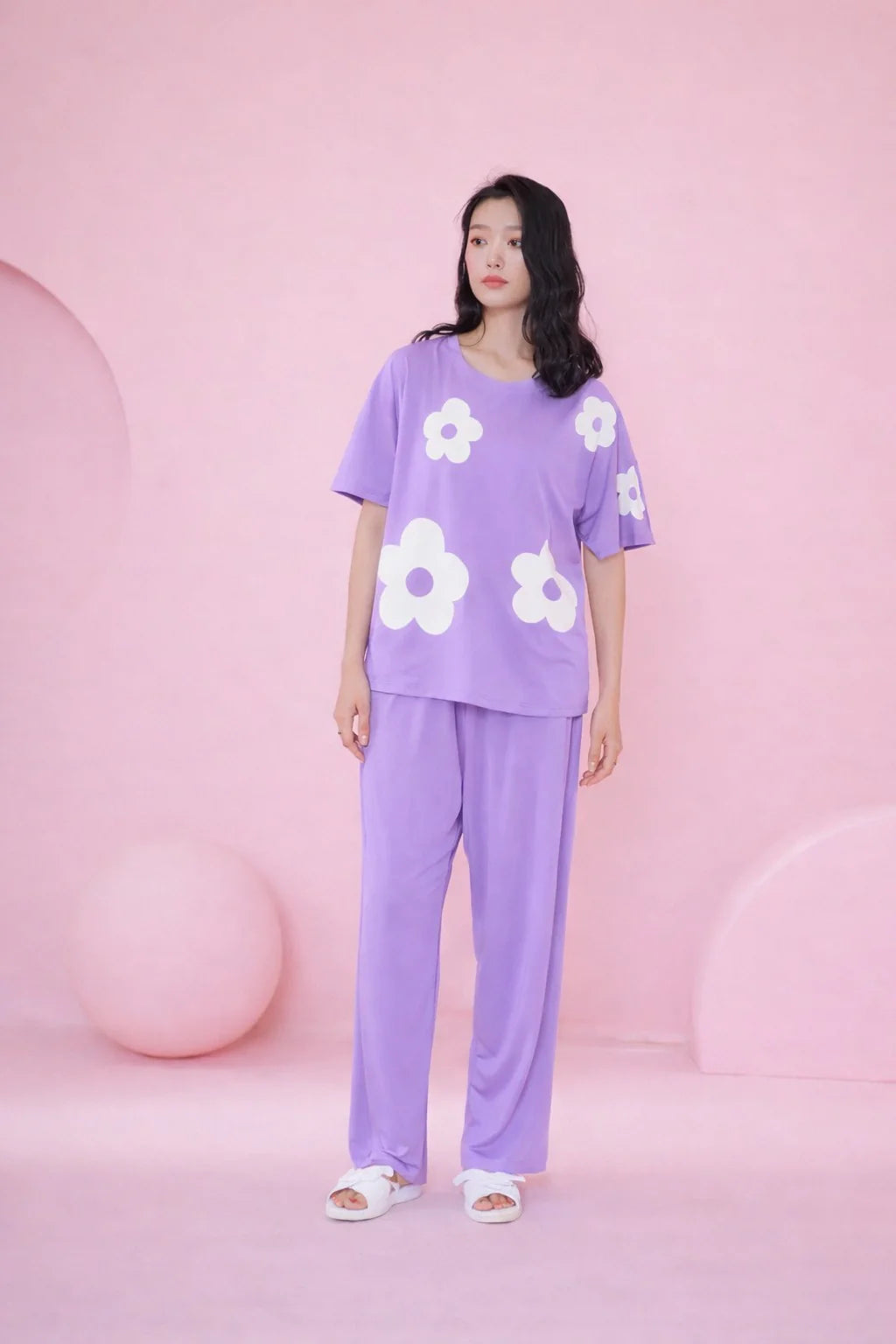 Lilac Daisy Flower Night Suit For her The Ultimate Dream Wear Sleep Suit (OM-172)