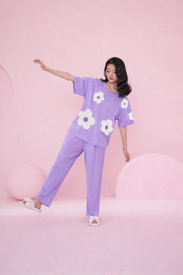Lilac Daisy Flower Night Suit For her The Ultimate Dream Wear Sleep Suit (OM-172)